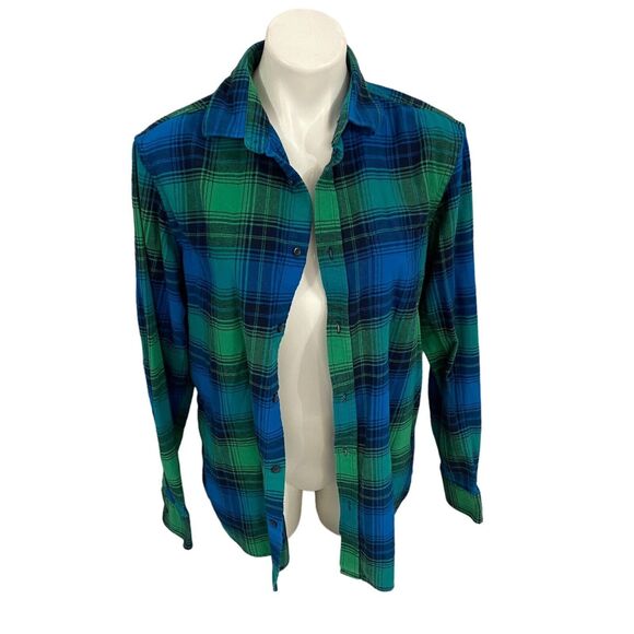 Upcycled Flannel Shirt Womens Medium Shacket Jeep Green Plaid Mechanic Off Road - Picture 4 of 16